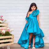 Teal Blue silk ruffled gown