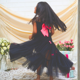 Net Woven Sleeveless Small Bow Stitched on Black Gown
