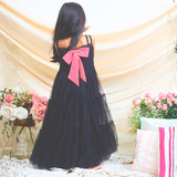 Net Woven Sleeveless Small Bow Stitched on Black Gown