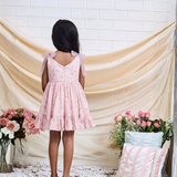 Cotton Woven Sleeveless floral Print detailing Dress With Old Rose Tie up Straps