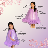 LAVENDER POMPOM FLARED DRESS