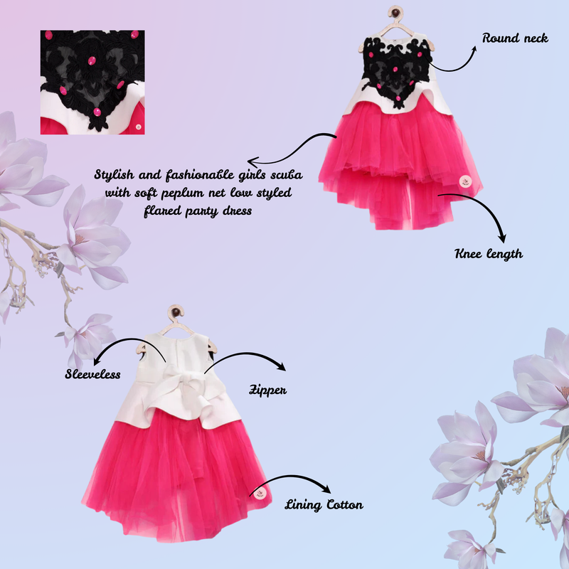Pink and White Embroidered Peplum Dress