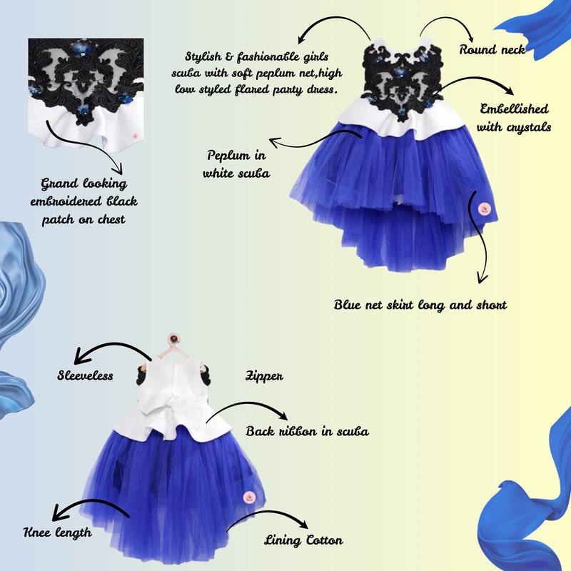 Blue and White Embroidered Peplum Dress