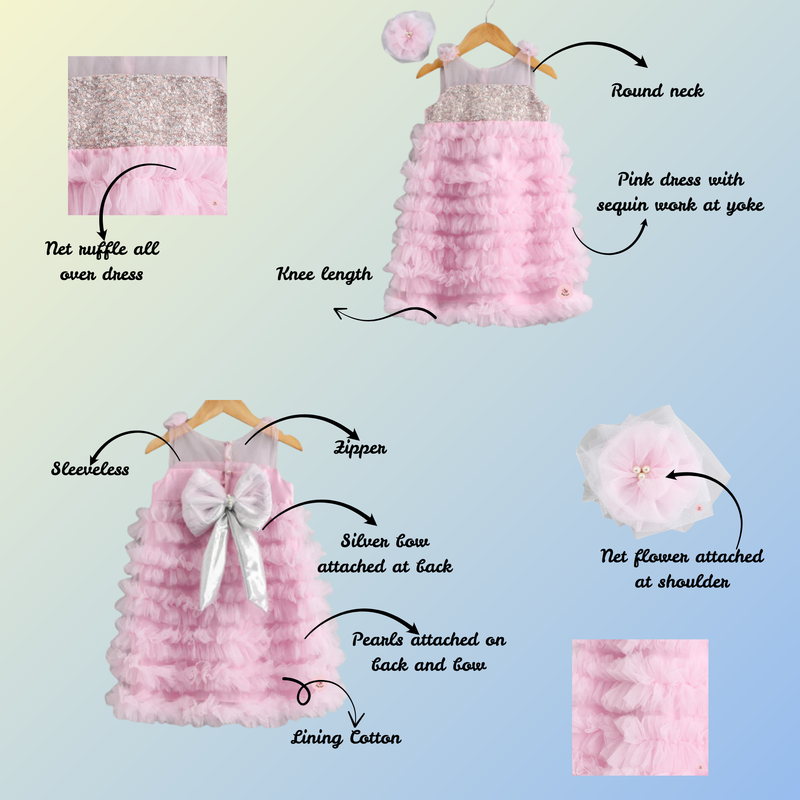 Shinny Pink Frill Dress Set