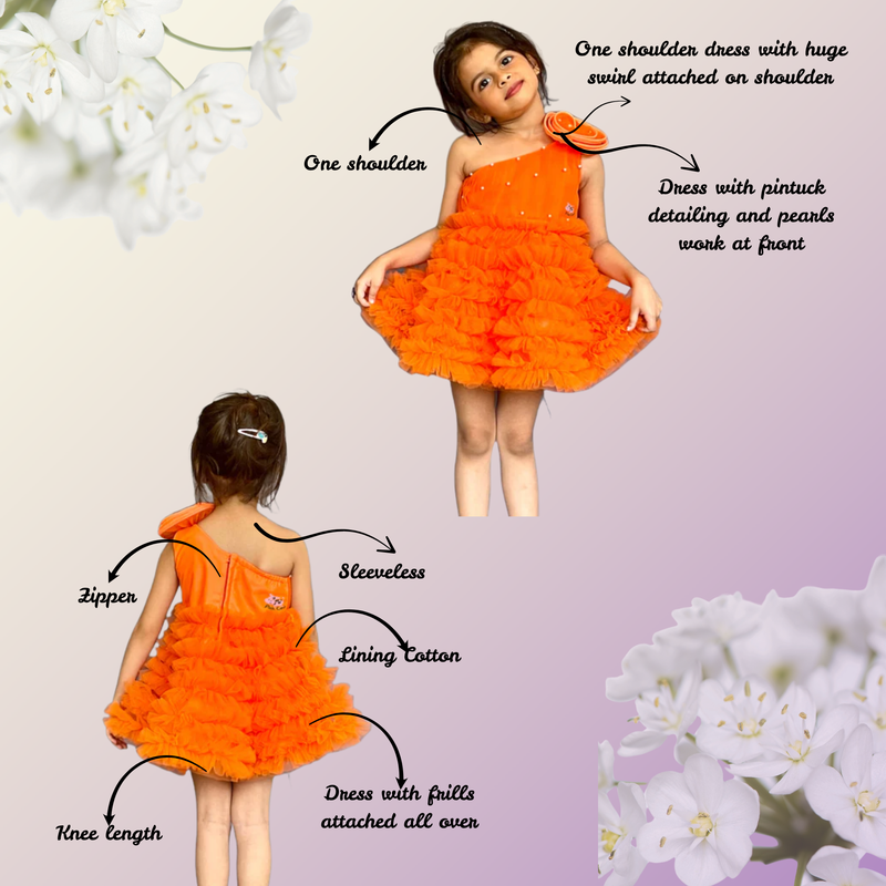Swirly One Shoulder Orange Dress