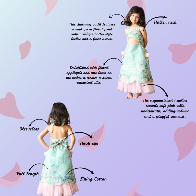 Elegant mint green floral embroidered frock