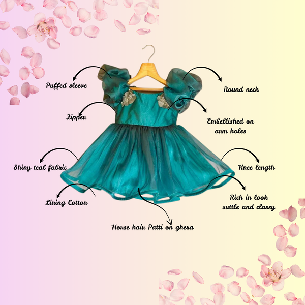 Teal colour classic organza dress