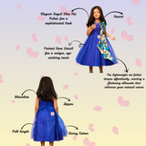 Luxurious Royal Blue Net Gown with Detailed Printed Bow