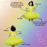 Dolls Wear Out Green Puff Sleeves Gown with Butterfly Embroidery and Pearl Work
