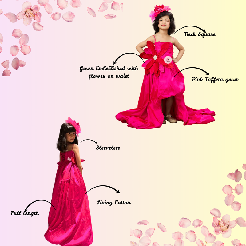 Pink Ruffled Gown With Floral Applique