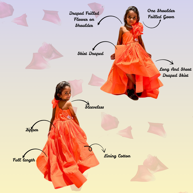 Orange silk ruffled gown