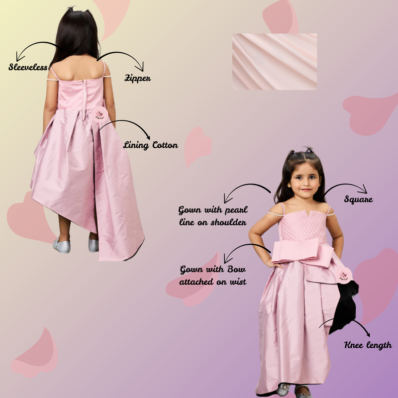 Off-Shoulder Asymmetrical Pearl-Embellished Gown with Bow