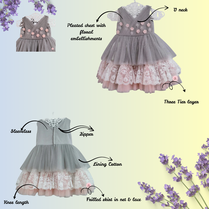 Lacey peach & Grey Birthday dress