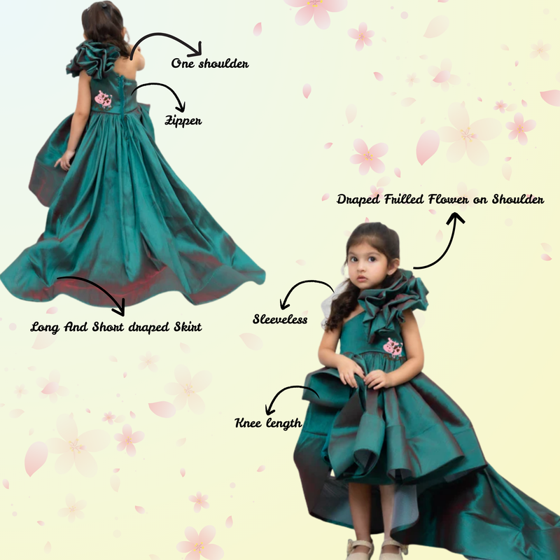 Green silk ruffled gown