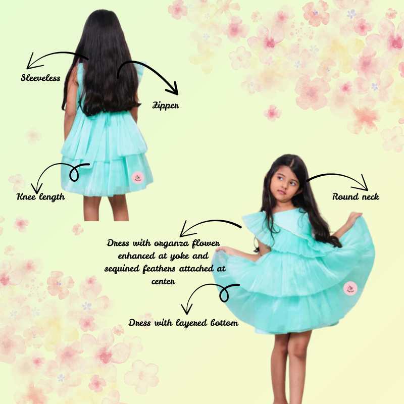 Organza Flower Embellished Green Dress