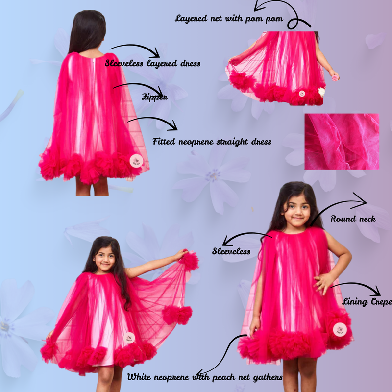 Hot Pink pompom flared dress