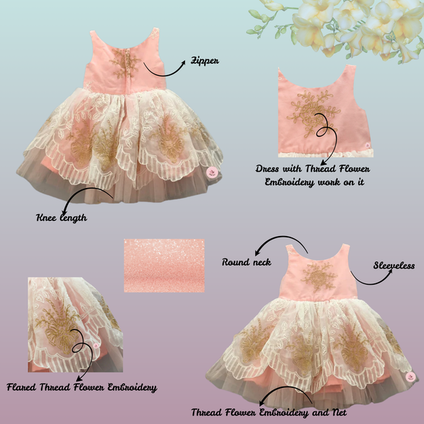 FLORAL THREAD WORK MASTER PIECE STUNNING SLEEVELESS FLARE DRESS WITH ZIP CLOSURE