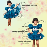 Teal Blue Puff Sleeves And Ruffle Hem Lavender Fancy Dress