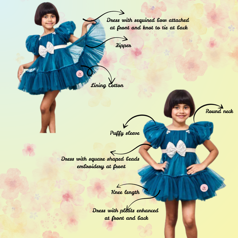 Teal Blue Puff Sleeves And Ruffle Hem Lavender Fancy Dress