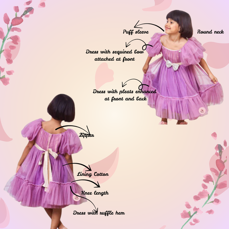 Puff Sleeves And Ruffle Hem Lavender Fancy Dress