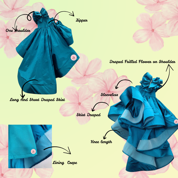 Teal Blue silk ruffled gown