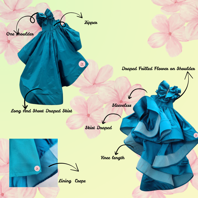 Teal Blue silk ruffled gown