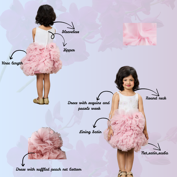 Sequins work ruffled dress with big flowers