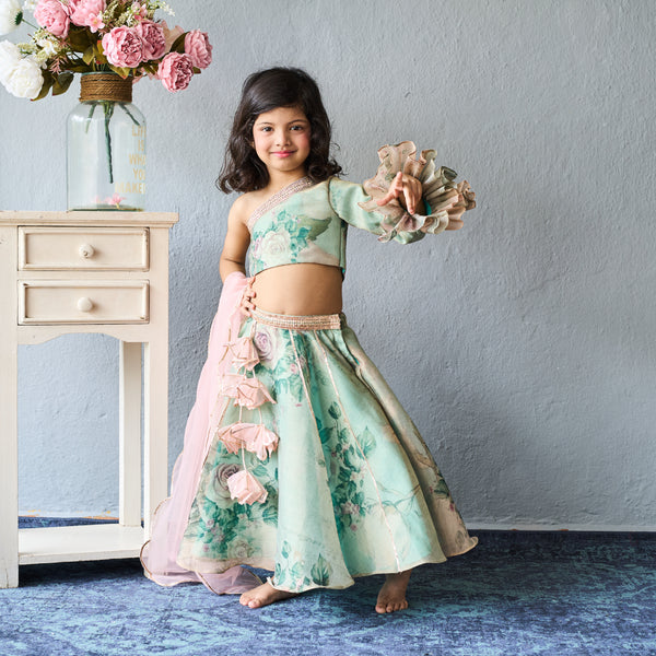 Charming mint green floral ghaghara choli