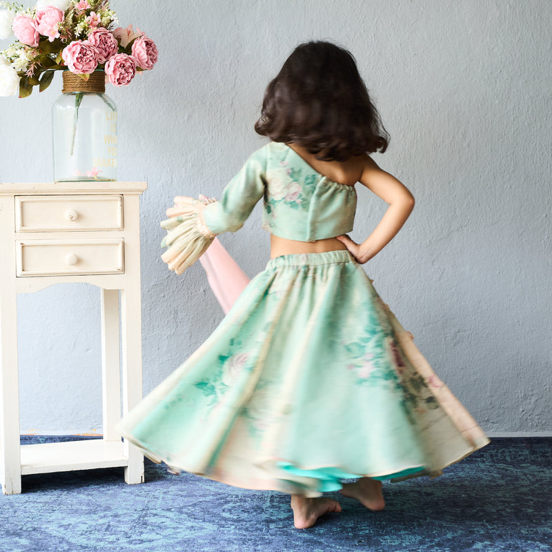 Charming mint green floral ghaghara choli