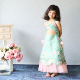 Elegant mint green floral embroidered frock
