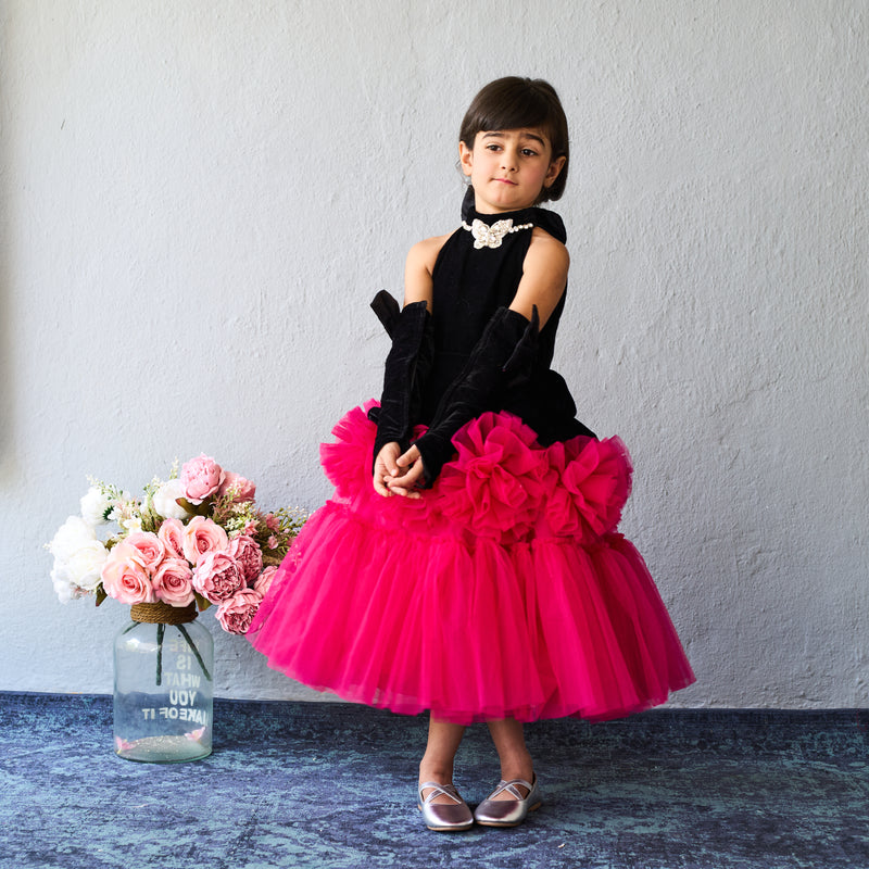 Butterfly Bloom Party Gown – Blush, Yellow & Hot Pink