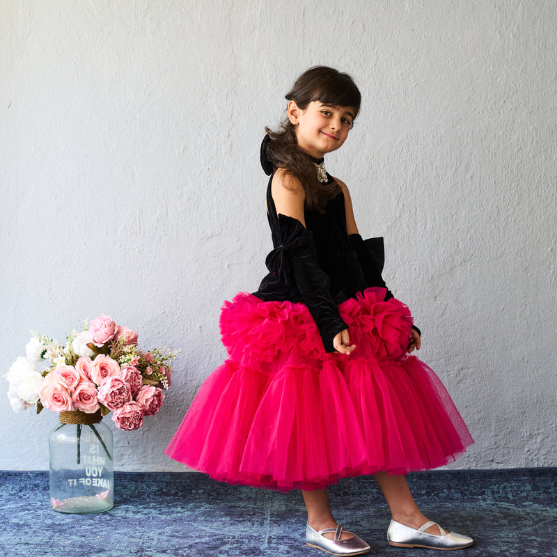 Butterfly Bloom Party Gown – Blush, Yellow & Hot Pink