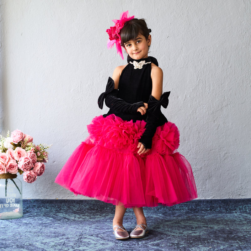 Butterfly Bloom Party Gown – Blush, Yellow & Hot Pink