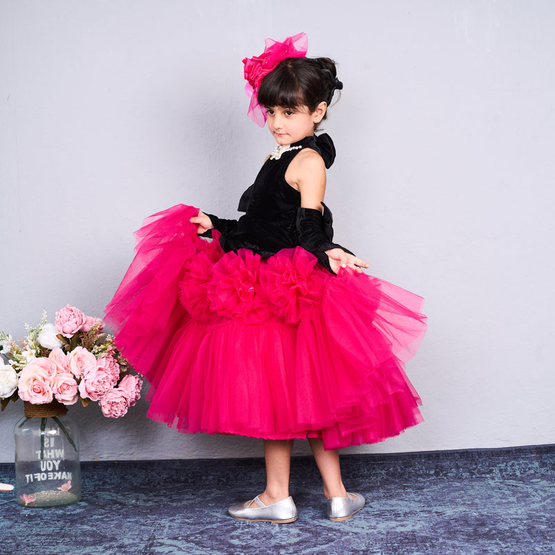 Butterfly Bloom Party Gown – Blush, Yellow & Hot Pink