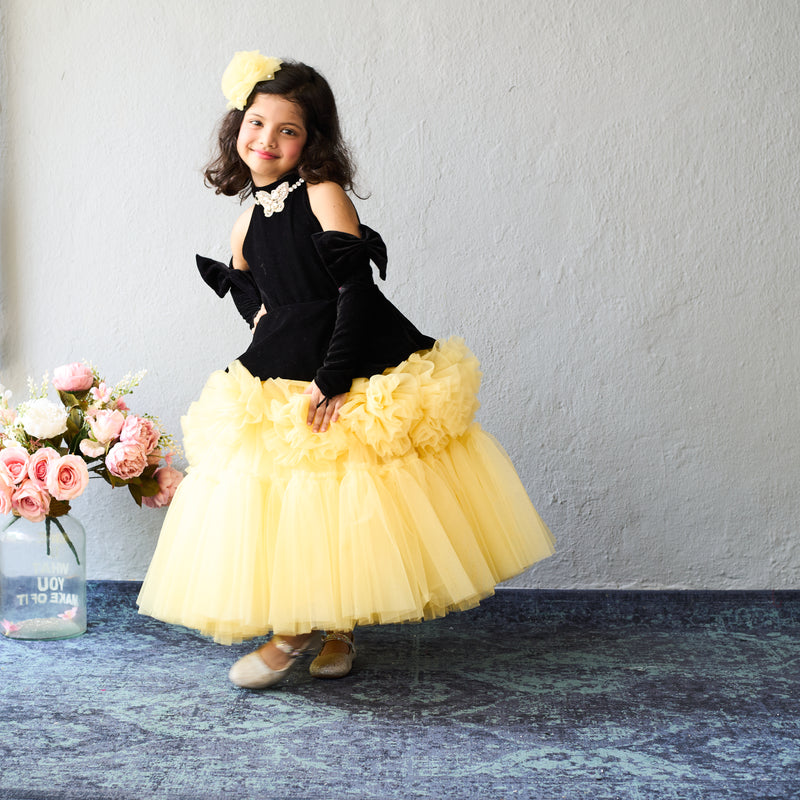 Butterfly Bloom Party Gown – Blush, Yellow & Hot Pink