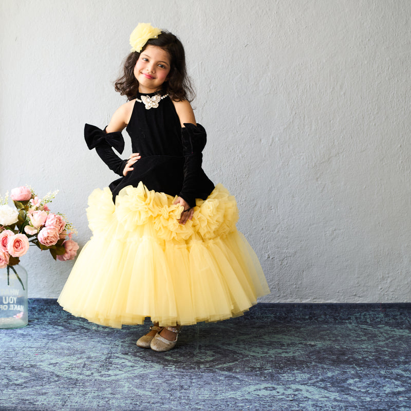Butterfly Bloom Party Gown – Blush, Yellow & Hot Pink