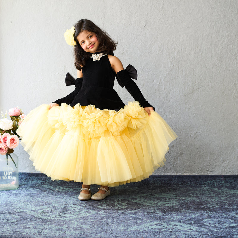 Butterfly Bloom Party Gown – Blush, Yellow & Hot Pink