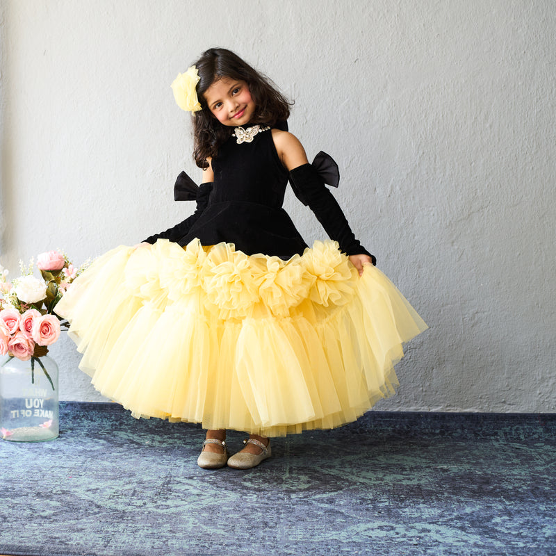 Butterfly Bloom Party Gown – Blush, Yellow & Hot Pink