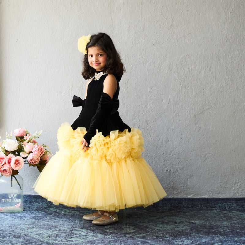 Butterfly Bloom Party Gown – Blush, Yellow & Hot Pink