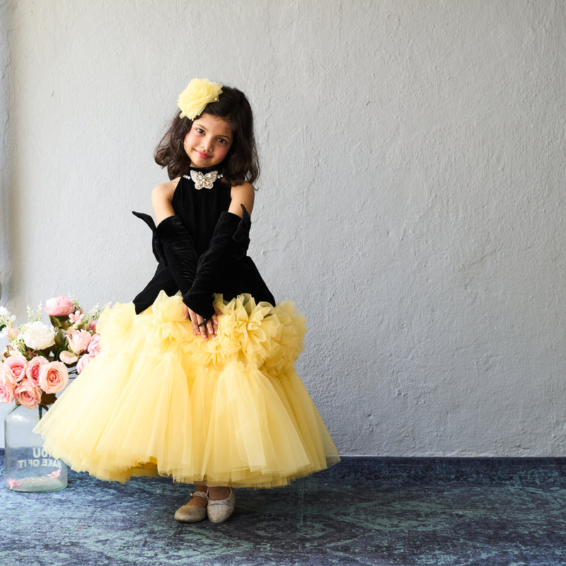 Butterfly Bloom Party Gown – Blush, Yellow & Hot Pink