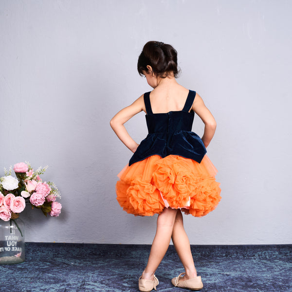 Bright orange and black layered tulle party dress
