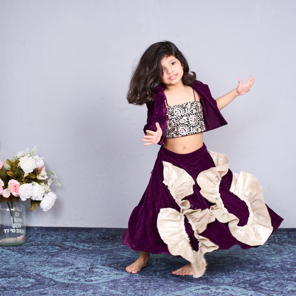A vibrant pink lehenga with designer blouse and jacket
