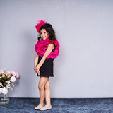 Trendy white dress with bold pink ruffles