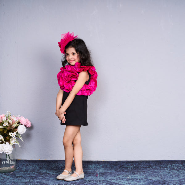 Trendy white dress with bold pink ruffles