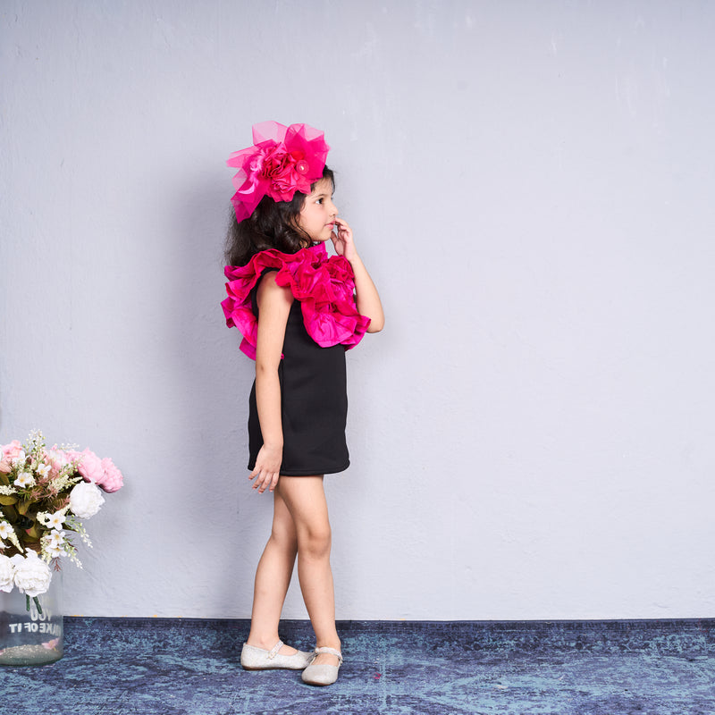 Trendy white dress with bold pink ruffles
