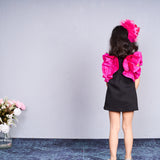 Trendy white dress with bold pink ruffles