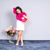 Trendy white dress with bold pink ruffles