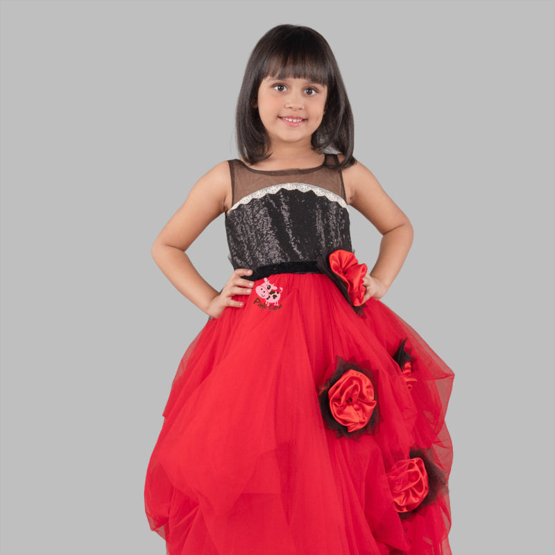 Mini me Red and black flared gown