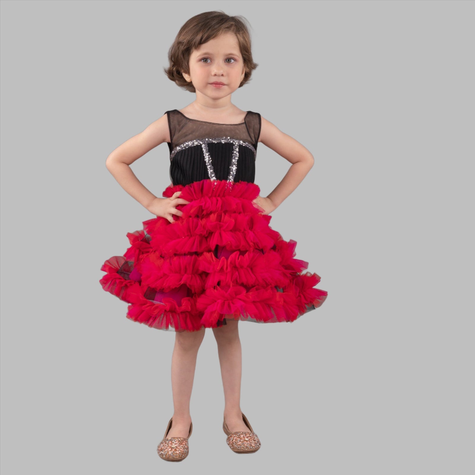 red frilly dress Long 100% Polyester SIZING Red frilly oh polly dress
