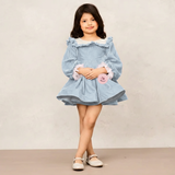 Elegant Sky Blue Velvet Full Sleeves Dress for Special Occasions